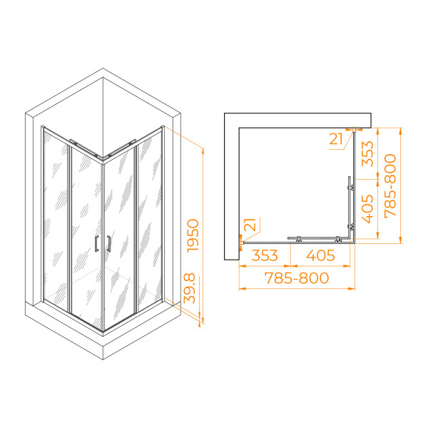 Душевой уголок RGW Passage 80x80x195 стекло прозрачное, профиль черный (3508103088-14)