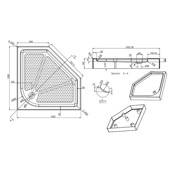 Душевой поддон Azario Montreal 100x100x15 белый (P310 R/L)