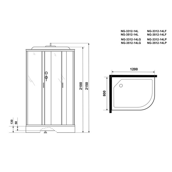 Душевая кабина Classic 80x120 стекло матовое, профиль хром матовый (NG-3312-14 L)