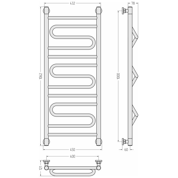 Полотенцесушитель водяной Сунержа Элегия+ 1000x400 матовый черный (31-0205-1040)