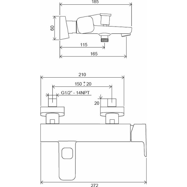 Смеситель для ванны и душа Ravak TD F 022.20/150 черный (X070152)