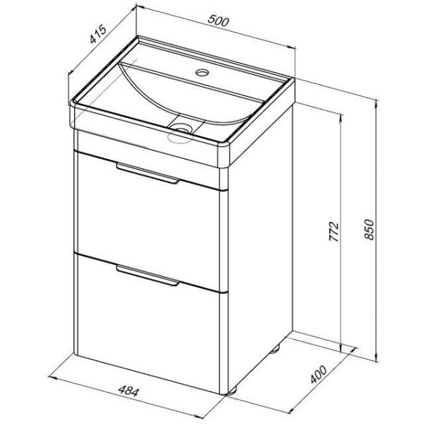 Тумба напольная Aquanet Ирис new 50 белый глянец (2 ящика, ножки) (00310151)