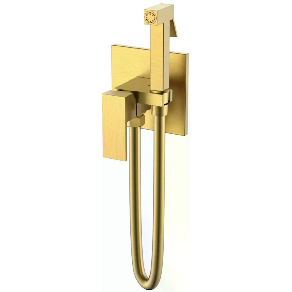 Смеситель с гигиеническим душем Boheme Qubic MG (золото-матовый) (477-MG)