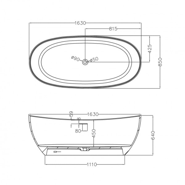Ванна из искусственного камня Abber Stein 163x85 белая матовая (AS9615-1.6) Ванна из искусственного камня Abber Stein 163x85 белая матовая (AS9615-1.6)