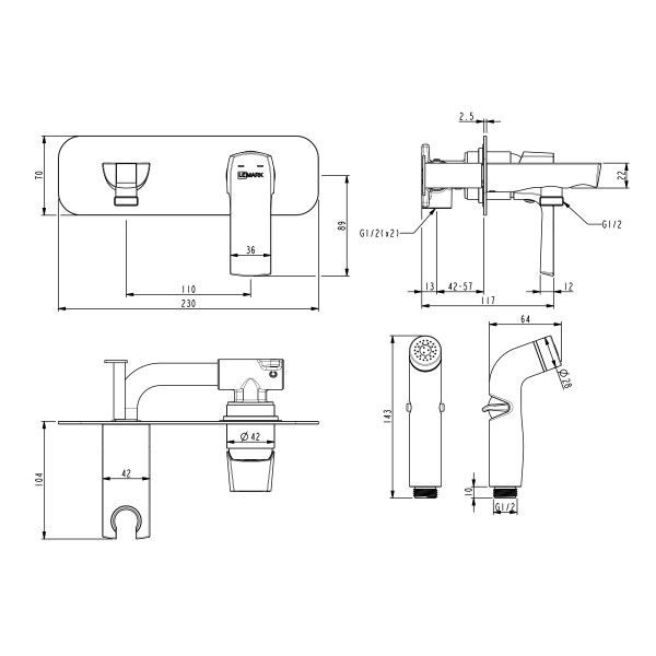 Смеситель для биде Lemark Ursus черный с гигиеническим душем (LM7220BL) Смеситель для биде Lemark Ursus черный с гигиеническим душем (LM7220BL)