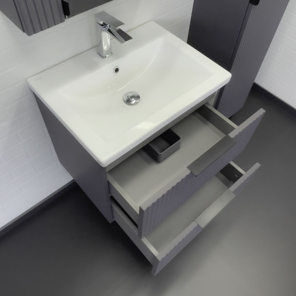 Тумба подвесная Comforty Лима 600x500x450 антрацит матовый с раковиной (00-00019176)