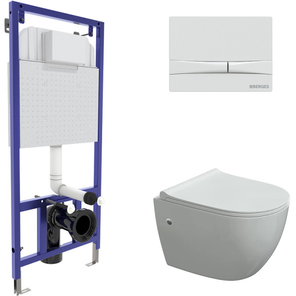 Комплект инсталляция с унитазом Berges Novum c с кнопкой F1 белая, унитаз OKUS, сиденье Toma Slim SO (043282)