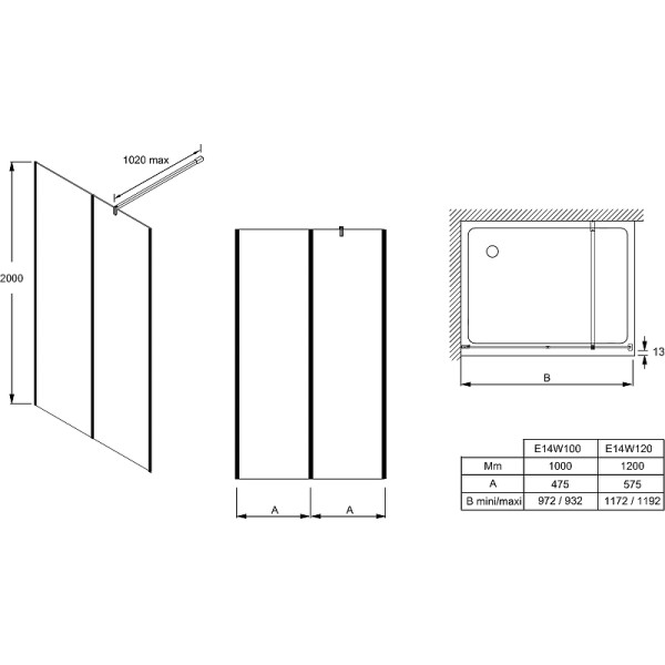 Душевое ограждение Jacob Delafon Serenity 97,2x200 стекло прозрачное, профиль черный (E14W100-BLV)