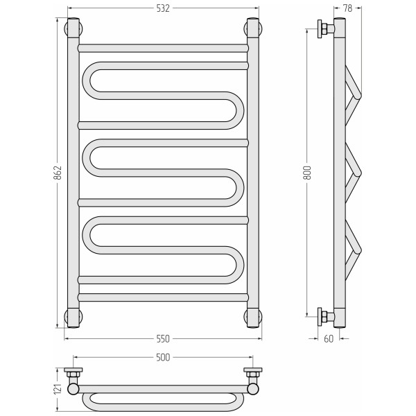 Полотенцесушитель водяной Сунержа Элегия+ 800x500 матовый белый (30-0205-8050)