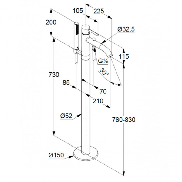 Смеситель напольный Kudi BOZZ хром (385900576)