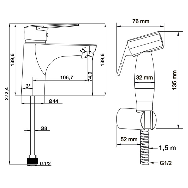 Смеситель для раковины Swedbe Mars с гигиенической лейкой хром (1760)