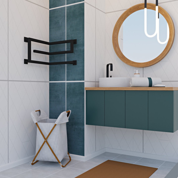 Полотенцесушитель электрический Indigo Korfu 300x400x400 таймер, скрыт.провод справа, Черный муар, угловой (DGK30-40-40BRRt)