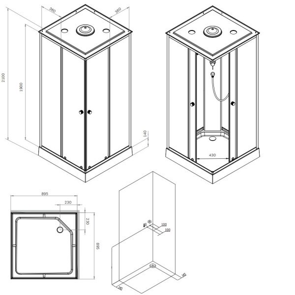 Душевая кабина AM.PM X-Joy Square 90x90 профиль мат.хром, стекло прозрачное (W94C-403-090MT)