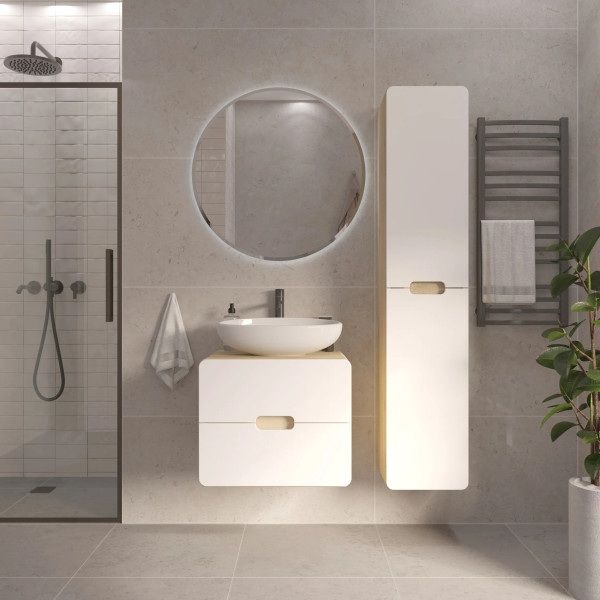 Тумба подвесная 1Marka Vortex  600x500x50 (орех лучистый солнечный/монолит айсберг) (Ц0000033057)