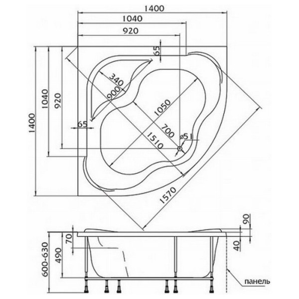 Ванна акриловая Marka One Afrodita 140*140 белая (У36803)