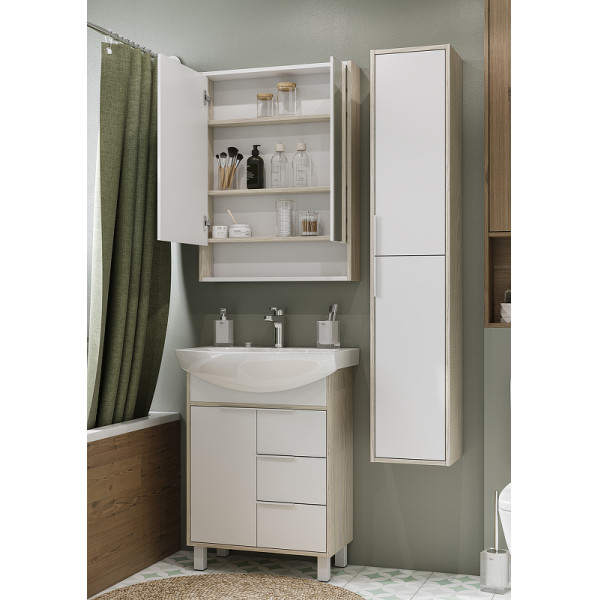 Шкаф зеркальный Aquaton Рико 65 Белый/Ясень фабрик (1A215202RIB90)