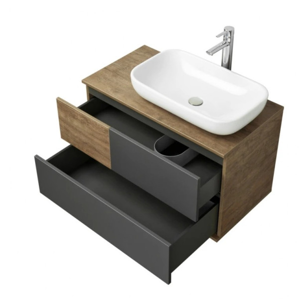 Тумба-умывальник Aquaton Терра 85 Дуб Кантри/Антрацит/1A73313KLK010 Раковина Лола (1A2472K2TEKA0)