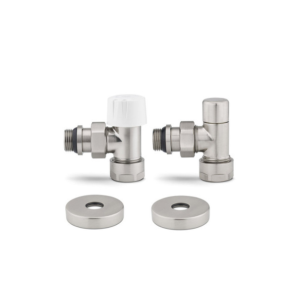 Комплект радиаторных клапанов угловой 1/2"х3/4"(18)ЕК Varmega №1 (матовый никель) (VMDV10-510415)