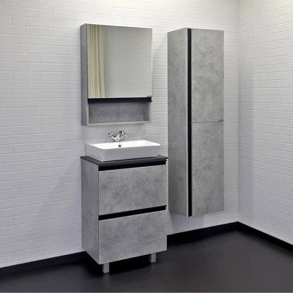 Тумба подвесная с раковиной Comforty Эдинбург 600x400x950 дуб светлый/черный (00-00004763)