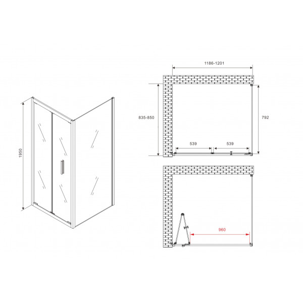 Душевой уголок Abber Sonnenstrand 85x85x195 стекло прозрачное, профиль черный (AG07120B-S85B)