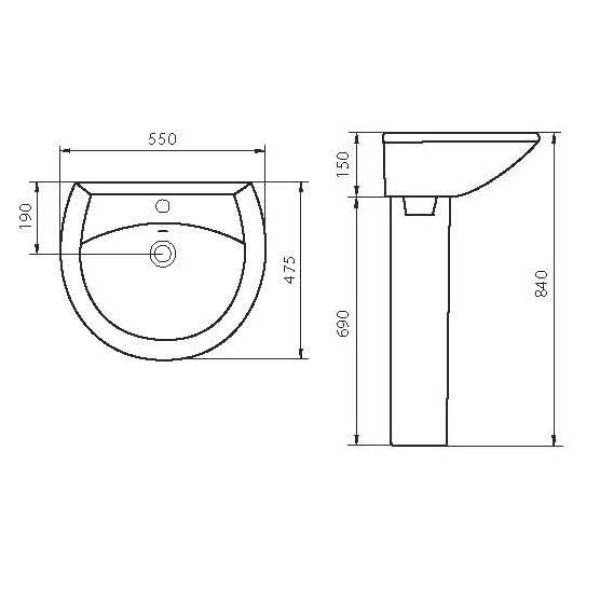 Раковина подвесная Sanita Аттика 55 550х475х150 Раковина подвесная Sanita Аттика 55 550х475х150