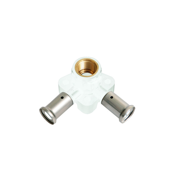 Тройник установочный 20х1/2" Henco PVDF (пресс, белый) (3PKW-200420)