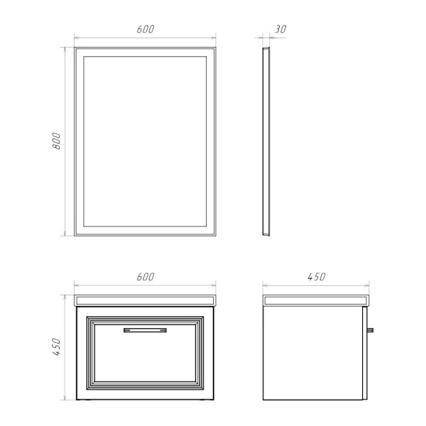Тумба подвесная Comforty Бредфорд 600x450x450 белый глянцевый с раковиной (00-00020428)
