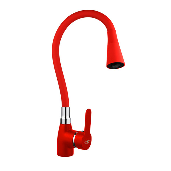 Смеситель для кухни Melodia Ostessa гибкий излив колокольчик 2 режима, красный (MDV40617Red)