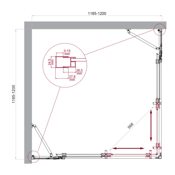 Душевой уголок BelBagno Luce 120x120x195 стекло прозрачное, профиль хром (LUCE-A-22-100+20-C-Cr)
