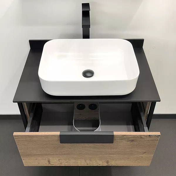 Тумба подвесная с раковиной Comforty Кёльн 750x522x645 дуб темный/черный (00004149065)