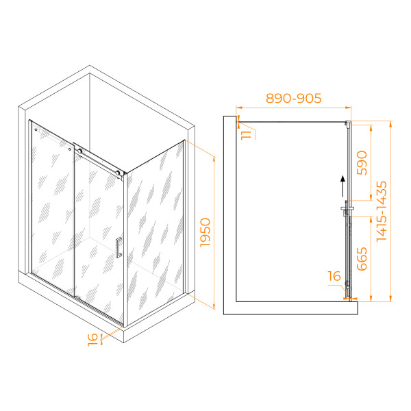 Душевой уголок RGW TO-44 (TO-14 + Z-050-2) 1400x900 стекло прозрачное, профиль хром (02074449-11)