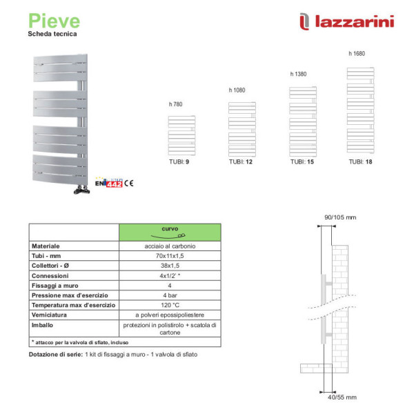 Полотенцесушитель водяной Lazzarini Pieve 10800x5500 антрацит, изогнутый (386300)