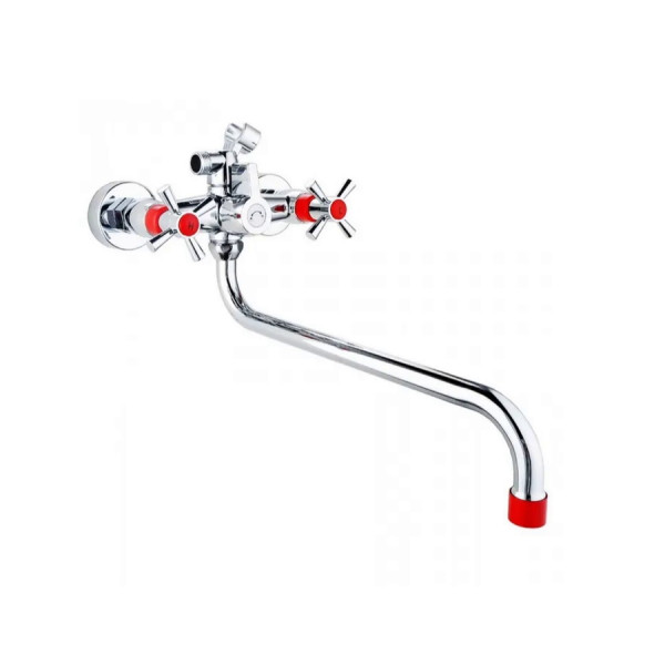 Смеситель для ванны и душа Plstart с душевым комплектом хром/красный (PL2218-10)