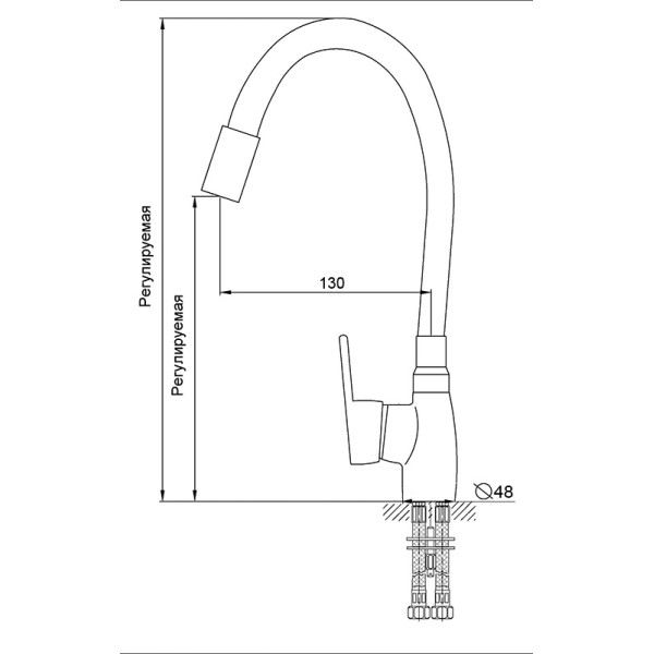 Смеситель для кухни Melodia Ostessa гибкий излив серый без подводки (MDV40615Gray)