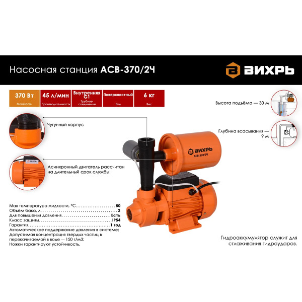 Станция водоснабжения автономная Вихрь АСВ-370/2Ч (68/1/8)