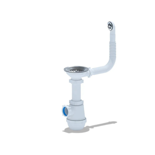 Сифон 40 мм. бутылочный АНИ "Грот" с выпуском 3 1/2"*115 мм., с гибким круглым переливом АНИ пласт (A0142S)