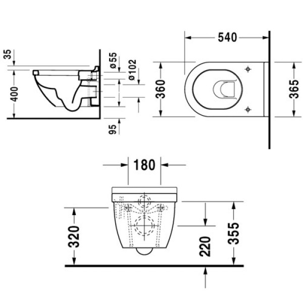 Унитаз подвесной Duravit Starck 3 365х540х310 с сиденьем soft-close (42250900A1)