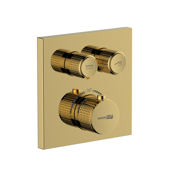 Смеситель для ванны и душа WasserKRAFT с термостатом золото глянцевое (7148 Thermo)