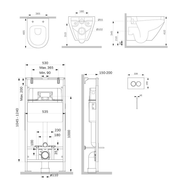 Инсталляция AM.PM MasterFit с клавишей L глянц хром с подвесным унитазом Spirit V2.0 FlashClean с сиденьем soft-close (IS100151.701700)