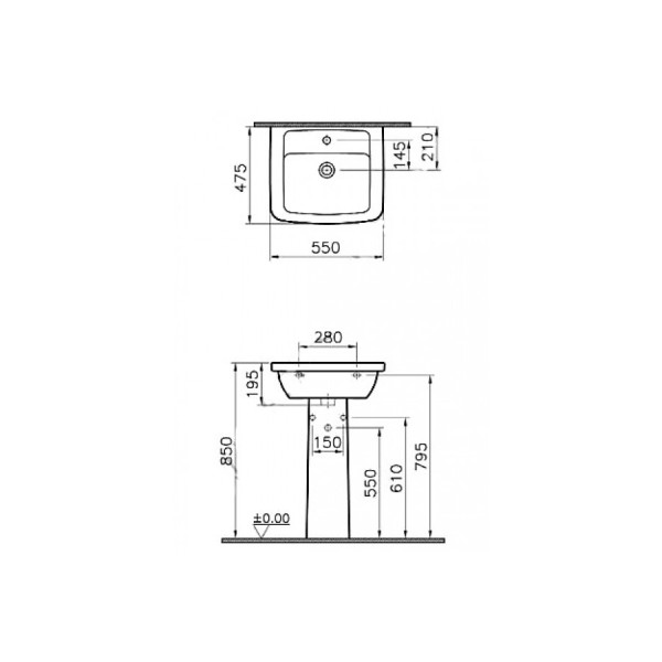 Раковина подвесная Vitra Form 300 550х475 с пьедесталом (9602B003-7650)