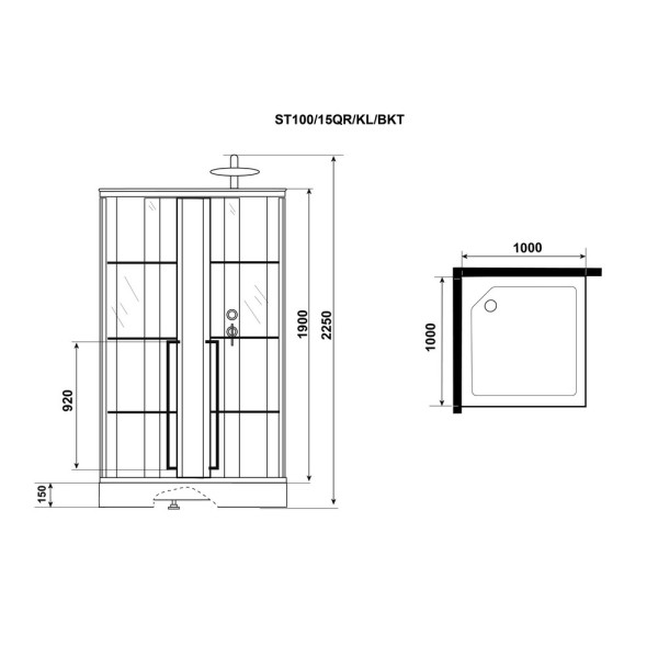 Душевая кабина Standart 100x100 стекло прозрачное, профиль черный (ST100/15QR/KL/BKT)