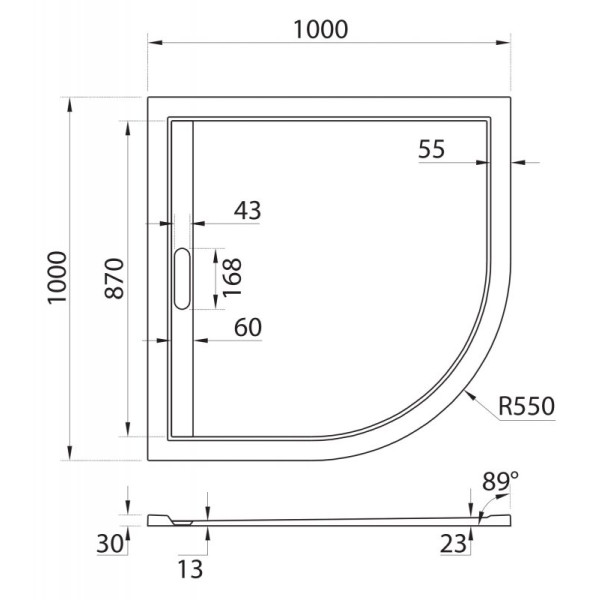 Душевой поддон из искусственного мрамора Cezares 100x100x3 белый (TRAY-AS-R-100-3-W)