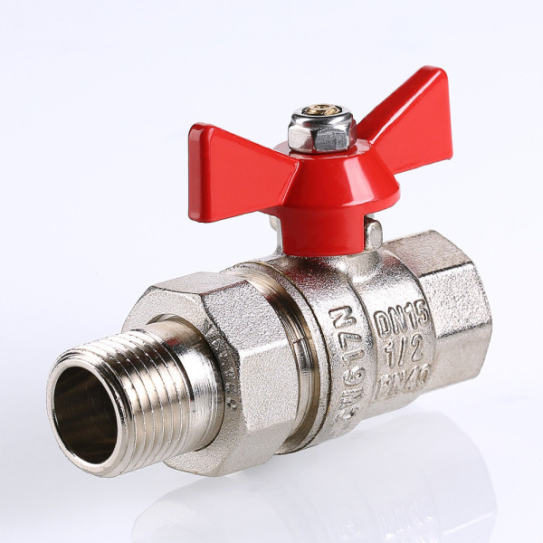 Кран 1/2" шаровый со сгоном Valtec Base (красная бабочка) VT.227.N.04