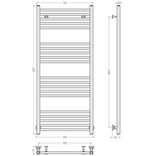 Полотенцесушитель водяной Сунержа Модус 1200x500 матовый черный (31-0250-1250)