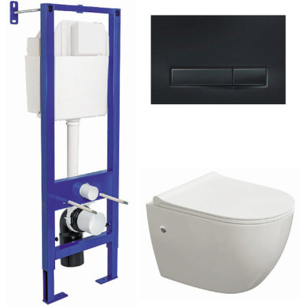 Комплект инсталляция с унитазом Berges Atom c кнопкой черная SoftTouch, унитаз OKUS, сидение Okus Slim SO (042445)