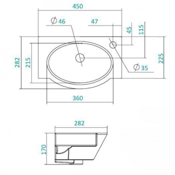 Раковина подвесная Santek Форум-45 280х455х170 R (1WH110545)