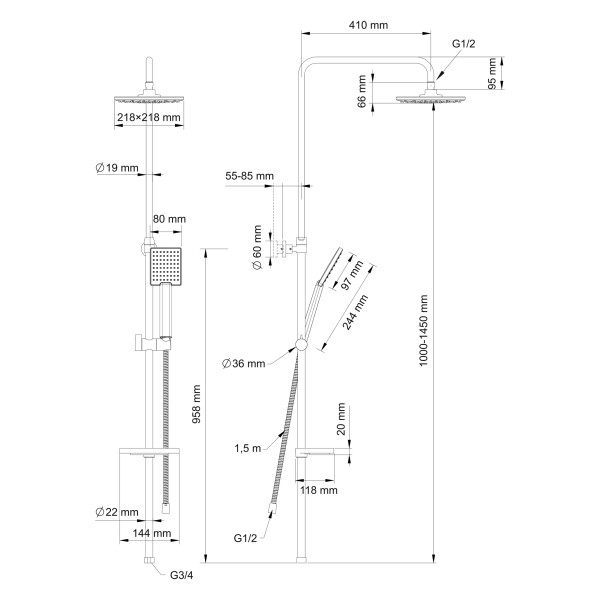 Душевой гарнитур Swedbe Calypso хром (5064)