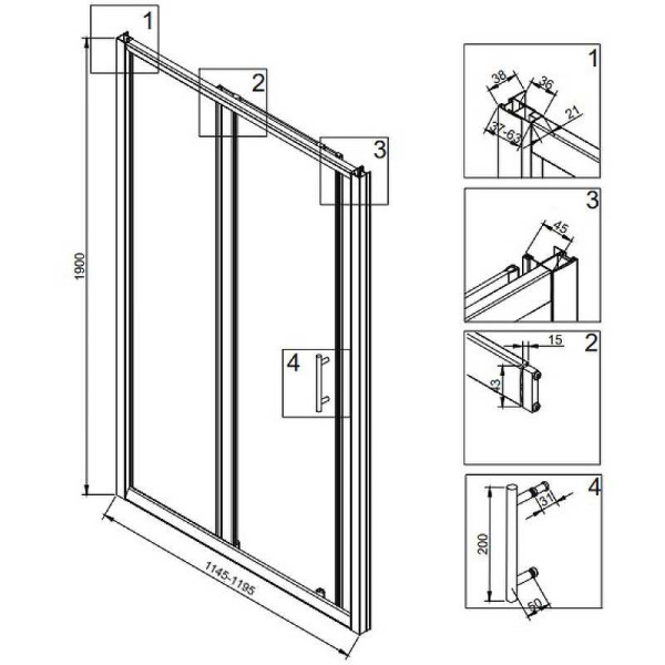 Душевая дверь Veconi VN72B 120x190 стекло прозрачное, профиль черный (VN72B-120-01-C4)