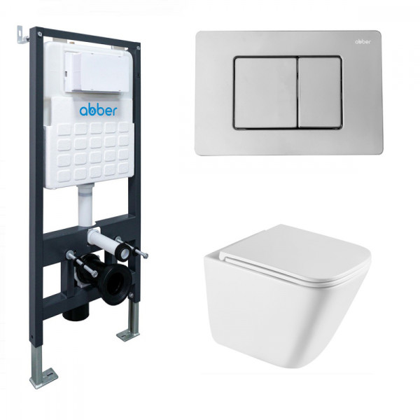 Комплект подвесной унитаз Abber Rechteck AC1219TC белый, с закрытым дном с инсталляцией AC0105 и кнопкой AC0120 хром глянцевый (AC1219TC-AC0105-AC0120 Комплект подвесной унитаз Abber Rechteck AC1219TC белый, с закрытым дном с инсталляцией AC0105 и кнопкой AC0120 хром глянцевый (AC1219TC-AC0105-AC0120