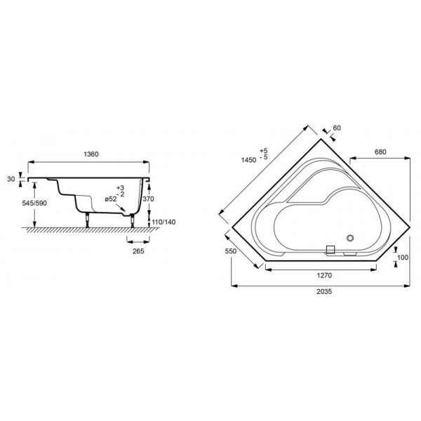 Ванна акриловая Jacob Delafon Bain-Douch 145x145 белая (E6221RU-00)
